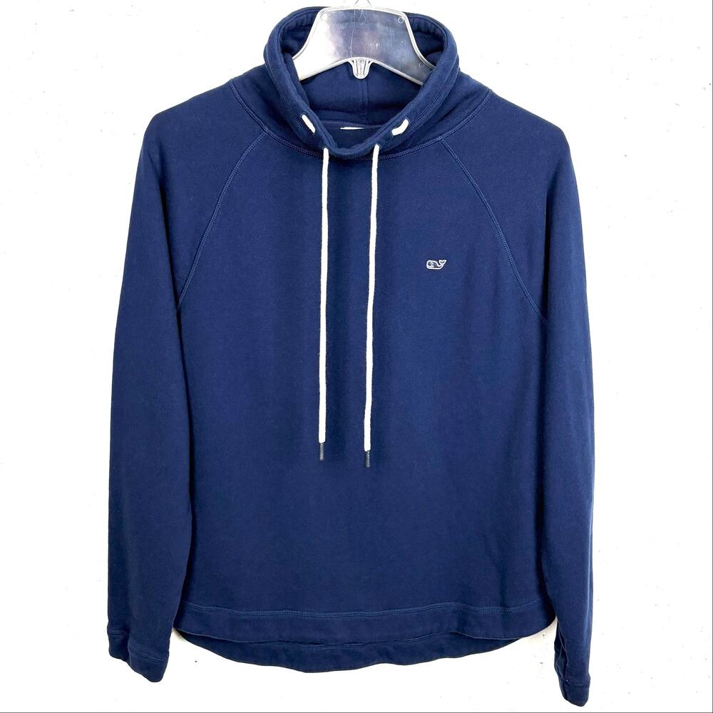 Vineyard Vines Drawstring Cowlneck Pullover Thumbholes 100% Cotton Blue Small